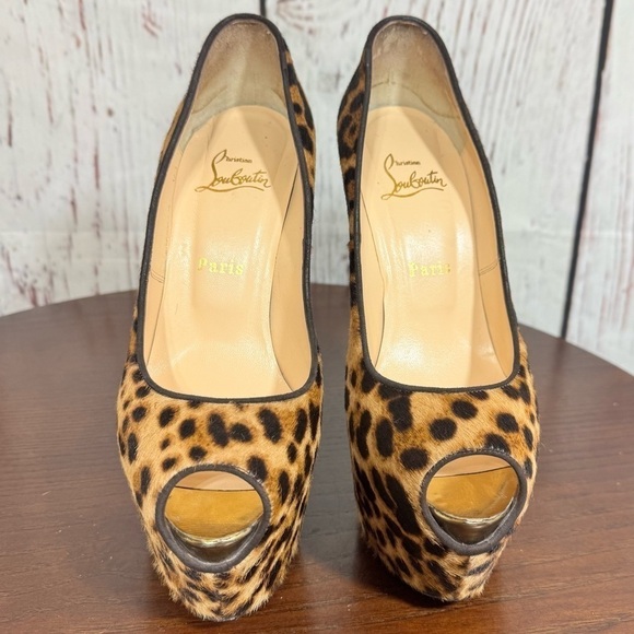 CHRISTIAN LOUBOUTIN Highness 160 PonyHair Leopard Print Peep Toe Platforms 38 EU - Picture 17 of 17
